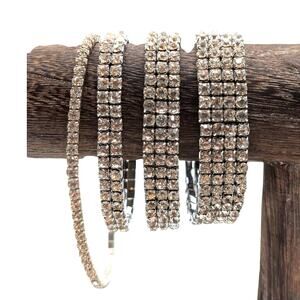 Lot of Four 1 2 3 4 Row Rhinestone Stretch Bracelets -- One Possibly Anklet